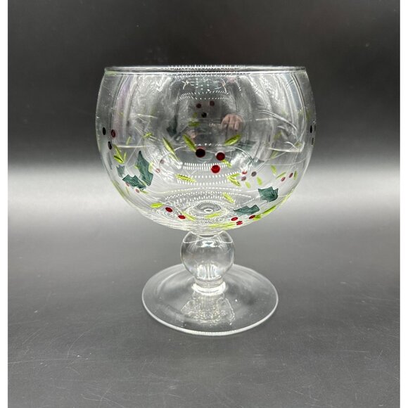 Vintage Candy Dish Glass Bowl Christmas Holly Berry Leaves Decoration Compote - Picture 2 of 8